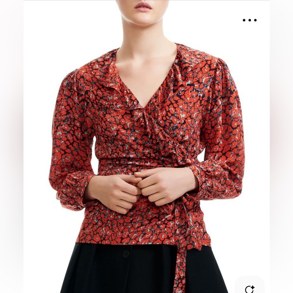 NWT Maje Lito Leopard-Print Wrap top Size 3